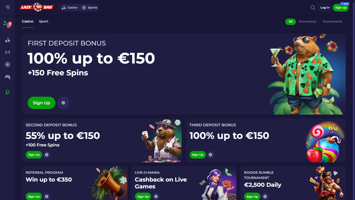 Lazybar Casino promotions area on desktop