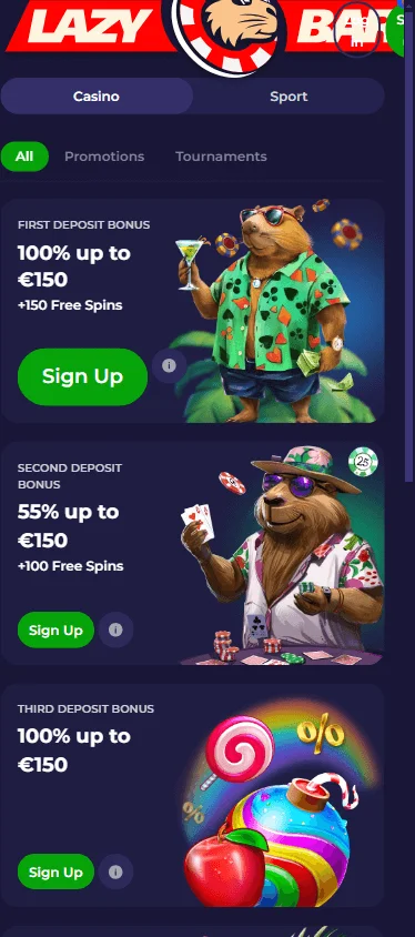 Lazybar Casino promotions area on a mobile device